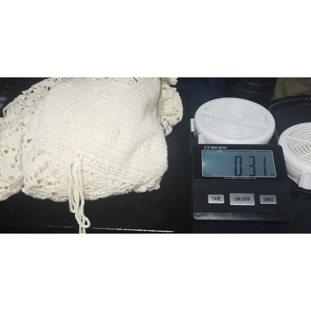 Vintage Ivory Crochet Top Short Puff Sleeve Boho Floral Open Knit Cream XL - Picture 4 of 4